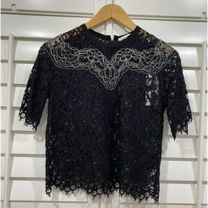 NWT. Sandro Paris. Lace Blouse. Black and Ivory. Size 1/XS